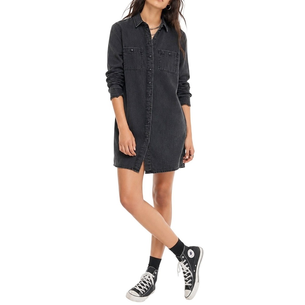Madewell Dress Women XXS Gray Denim Mini Long Sleeve Utility Button Shirt Dress